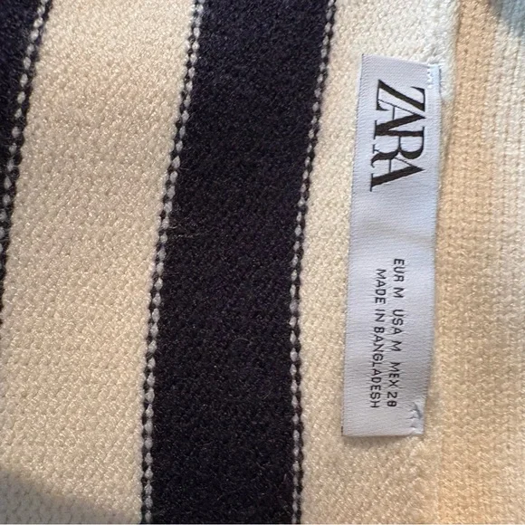 Zara Dark Navy and Cream Striped V-Neck Cardigan M - Picture 9 of 11